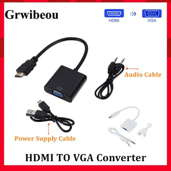 Grwibeou HDMI į VGA Adapteris Vyrų ir Famale Konverteris 1080P Skaitmeninio į Analoginį Vaizdo Garso PC Laptop Tablet HDMI Į VGA