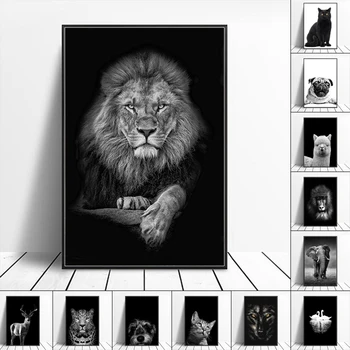 Gyvūnų Drobės Tapybos Freskos Liūtas, Dramblys, Leopardas Plakatas ir Printmaking Freskos Kambarį Apdaila Namo Apdaila
