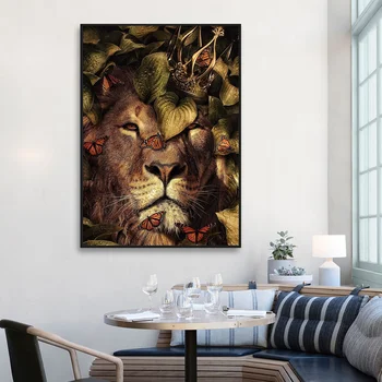 Gėlių Gyvūnų Liūtas, Tigras Elnias Leopard Abstrakčios Drobės Tapybos Sienos Menas Šiaurės Spausdinti Plakato Dekoratyvinis Nuotrauką Kambarį Dekoro
