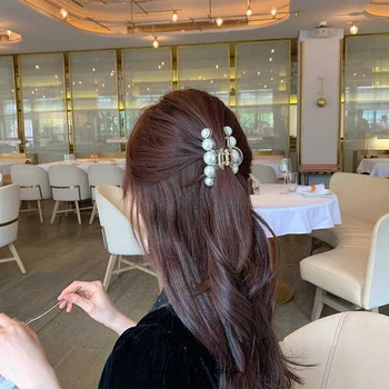 HangZhi 2020 Naujas Vintage Perlai Plaukų Žnyples, didelio Dydžio, Barrettes Balta Juoda Plaukų Juosta Įrašus Plaukų Formavimo Moterų Mados Juvelyrika