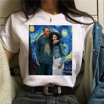Harajuku estetinės marškinėlius moterims Mona Lisa klaidingą asmenybės aliejaus tapybai Viršūnes Moterų T-shirt, Derliaus 90-ųjų Animacinių filmų korėjos drabužių