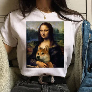 Harajuku estetinės marškinėlius moterims Mona Lisa klaidingą asmenybės aliejaus tapybai Viršūnes Moterų T-shirt, Derliaus 90-ųjų Animacinių filmų korėjos drabužių