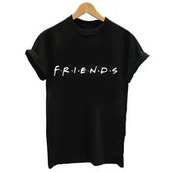 Harujuku Kawaii Viršūnes Draugų Tv Marškinėliai Moterims Korėjos Stiliaus Mados Marškinėlius Ulzzang Black Marškinėliai Laiškas Išspausdintas Tumblr Tees