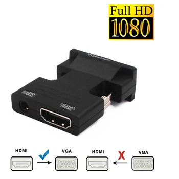 HDMI Female VGA Male Keitiklis su Audio Adapteris Remti 1080P Signalo Išėjimas Konverteris su Garso Kabeliai
