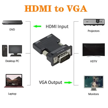 HDMI Female VGA Male Konverteris 1080P HDMI Į VGA Adapteris Skaitmeninio Į Analoginį Garso ir Vaizdo Adapteris, skirtas PC Nešiojamas TV Box Projektorius