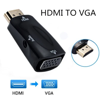 HDMI Male VGA 15 Pin Female Adapter, Audio Kabelis Konverteris FHD 1080P 720P 480P PC Nešiojamas TV Box Kompiuterio vaizdo Projektorius