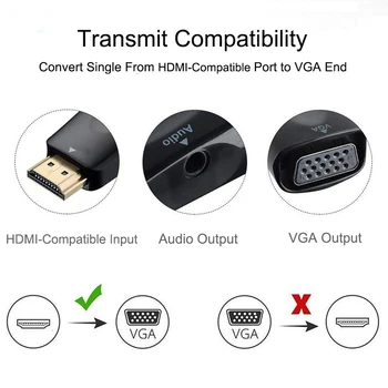 HDMI Suderinamus Į VGA Adapteris Vyrų ir Moterų Splitter Garso Lizdas 3.5 Kabelis Keitiklis, TV Box ADisplay Uosto PC Projektorius Projetor