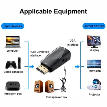 HDMI Suderinamus Į VGA Adapteris Vyrų ir Moterų Splitter Garso Lizdas 3.5 Kabelis Keitiklis, TV Box ADisplay Uosto PC Projektorius Projetor