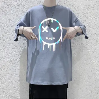 Hip-Hop Marškinėliai Moterims Atspindinti spalva Veiduką spausdinti Harajuku Streetwear trumpomis Rankovėmis T-shirt Moterų 2020 M. Vasaros Viršūnes Tee Moterims