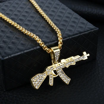 Hip-Hop Papuošalai AK-47 Šautuvu Karoliai Pakabukas Nerūdijančio Plieno Ginklas Karoliai Kristalų Colar Už Unisex