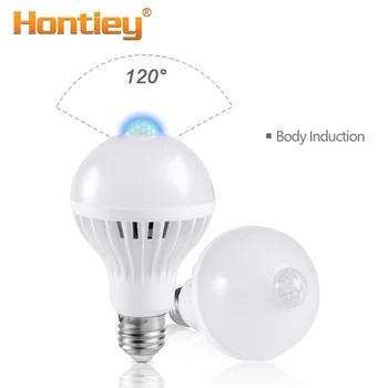 Hontiey 3W 5W 7W 9W E27 220V LED Lemputė Smart Garso / PIR Judesio Jutiklis LED lempos, šviesa Indukcijos Laiptų Koridoriuje, Naktį šviesos balta