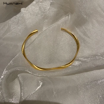 HUANZHI 2019 korėjos Paprastų Geometrinių Nereguliarus Spiralės Iškraipymo Aukso Atidarymo Metalo Bangle Apyrankės Moterims Šalis Vestuvių Mergina