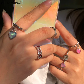 HUANZHI 2020 Japonijos korėjiečių Saldus Kietas Kutas China Meilė Širdies Žiedas Emalio Kryžiaus Metaliniai Žiedai Moterų, Mergaičių Papuošalai