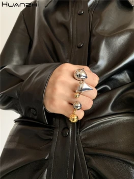 HUANZHI 2020 Naujas Blizgus Platus Versija, Padengtą Aukso Spalvos Perdėti Metaliniai Žiedai Atidarykite Reguliuojamas Žiedas, skirtas Moterų ir Vyrų Papuošalai
