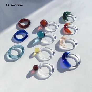HUANZHI 2020 Naujas Spalvingas Skaidrus Akrilo Žiedai Geometrinis Kamuolys Stiklo Žiedai Moterų, Mergaičių Korėja Mados Žiedas Papuošalai, Dovanos