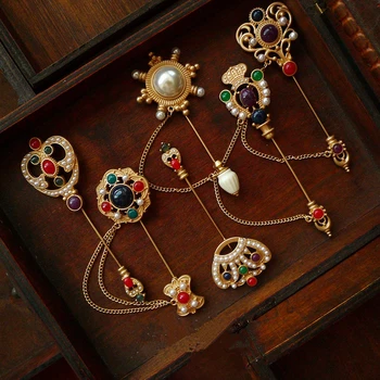 HUANZHI Derliaus Baroko Cirkonio Kristalų Imitacija, Perlų Gėlių Karūna Skeptrą Palace Sagė Moterų Kailis Priedai
