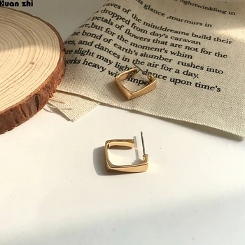 HUANZHI Paprasta S925 Sterlingų Metalo Aukso Netaisyklingos Geometrinės Atidaryti Tuščiaviduriai Aikštėje Maži Auskarai Moterims Mergina Šalies Jewelr