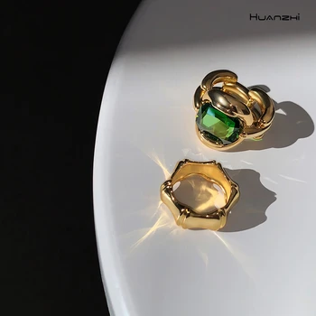 HUANZHI Retro Aukso Susukti Geometrinis Žiedai Cirkonis Slub Žiedo Ratą Piršto Atidaryti Žiedas Moterims Reguliuojamas 2020 Karšto Papuošalai