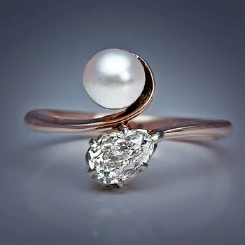 Huitan Elegantiškas Pearl Kriaušės Formos CZ Naujo Dizaino Moterų Piršto Žiedą Nuotakos Vestuvių Dalyvavimo Šalies Žiedas Romantiška bižuterijos