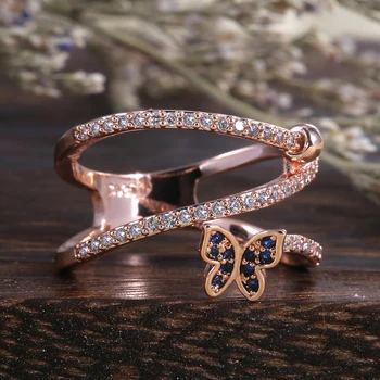 Huitan Mados Drugelio Formos Piršto Žiedą, Moterims-Prabangos Rose Aukso Spalvos Accessories Papuošalai Korėjos Versija Twist Knucle Žiedas