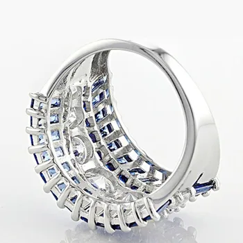 Huitan Spalvingas Moterų Žiedas, Vestuvių Dalyvavimas Juvelyrikos Geometrinis Blizgesį White & Blue Stone Elegantiška Panele Dovana Aukštos Kokybės Žiedas