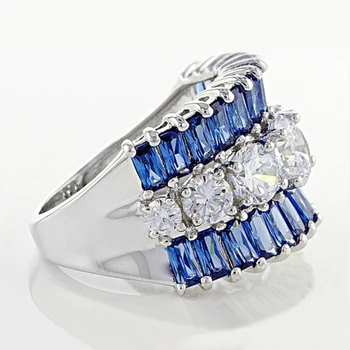 Huitan Spalvingas Moterų Žiedas, Vestuvių Dalyvavimas Juvelyrikos Geometrinis Blizgesį White & Blue Stone Elegantiška Panele Dovana Aukštos Kokybės Žiedas
