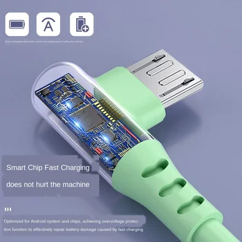 Hussain 5A Skysčio 90 Laipsnių Micro USB Laidas, Greito Įkrovimo USB Įkroviklio Laidą 