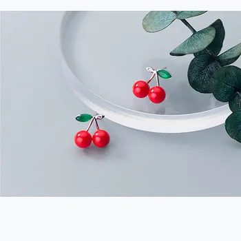 INZATT Mielas Red Cherry Green Crystal Stud Auskarai 925 Sterlingas Sidabro, Moterų-Metį Mados Juvelyrika