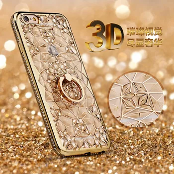 IPhone 12 11 Pro X Xs Max XR 6 7 8 Plus Atveju Prabanga 3D Minkšto Silicio Kristalų Žiedas Stovėti 