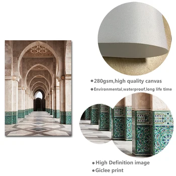 Islamo Architektūros Hassan II Mečetė Plakatas Sabr Bismillah Sienos Menas Spausdinti Modernių Namų Musulmonų Apdailos Nuotrauką Drobė, Tapyba
