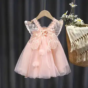 Išgalvotas Vaikystės Pink Balti Berankoviai Tiulio Drugelis Bamblys Mergina Šalis Suknelės Elegantiškas Vasarą Mielas Drabužius Baby Girl