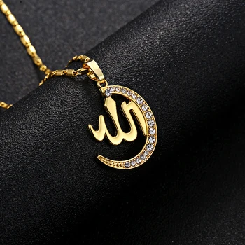 Išskirtinį arabų Islamo Religinių Moterų Dievas, Allah Aukso spalvos, kalnų krištolas Karoliai Pakabukas Papuošalai Musulmonų Ramadano Dovanų didmeninės