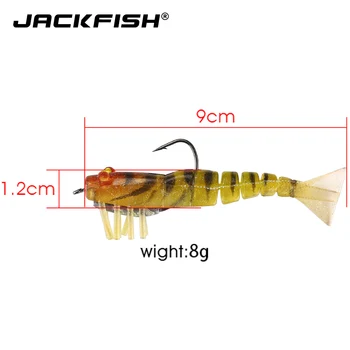 JACKFISH krevečių minkštas masalas 9cm/8g švino jig galva dirbtinis masalas 3D Šviesos akis minkštas masalas jūros žvejybos masalų žvejybos reikmenys