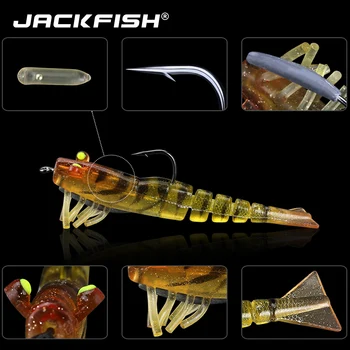JACKFISH krevečių minkštas masalas 9cm/8g švino jig galva dirbtinis masalas 3D Šviesos akis minkštas masalas jūros žvejybos masalų žvejybos reikmenys