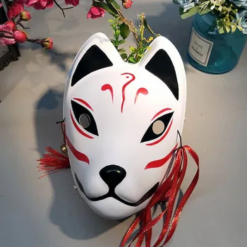 Japonijos Fox Kaukės Visą Veidą Rankomis dažyti Stiliaus PVC Fox Katės Kaukė Cosplay Maskuotis Festivalis Kamuolys Kabuki Kitsune Cosplay Kostiumas