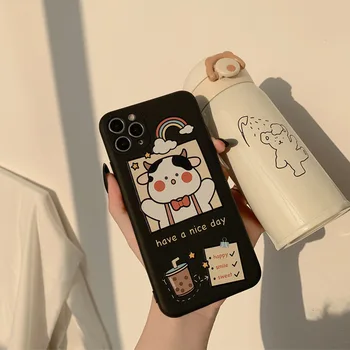 Japonijos kawaii saldūs Burbulas arbatos karvė Telefono dėklas Skirtas iPhone 12 11 Pro Max X XR XS Max 7 8 Plius 12 mini 7Plus atveju mielas Minkštas Viršelis