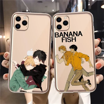 Japonų Anime Bananų Žuvų Anime Minkšto Silikono Skaidrus Atveju iPhone, 11 12Mini Pro XS Max X XR 6 7 8 Plius SE2020 Coque
