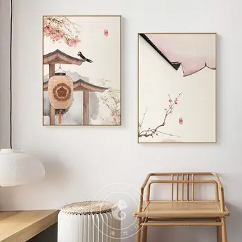 Japonų Stiliaus Kraštovaizdžio Plakatai, Gėlės, Medžiai ir Varpeliais, Drobė, Tapyba Spaudinių Sienos Menas Nuotraukas Kambarį Namų Dekoro