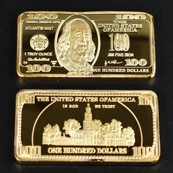 Jav DOLERIŲ 100 Dolerių Aukso 24k Gold Bar Amerikos Metalo Monetos, Aukso Barai USD su dovanų dėžutė