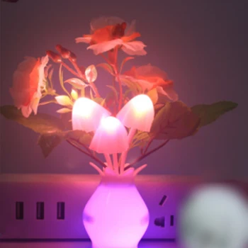JAV Romantišką Naktį LED Šviesos Jutiklis Plug-in Sienos Lempos Namų Apšvietimo Grybų Grybas, spalvinga Šviesos