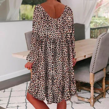 JAYCOSIN plius dydis suknelė moterims vasaros suknelė Prarasti Ponios suknelės moteris Leopard Print Long Sleeve Dress mergaitė vestidos didmeninė 7