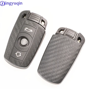 Jingyuqin 3 Mygtukai Anglies Pluošto Patten Silikono Automobilio raktu, BMW 1 3 5 6 Serijos E90 E91 E92 E60 Automobilio Raktų pakabukas Padengti