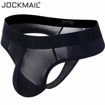 JOCKMAIL skaidrus dirželius g stygos seksualus gėjų vyrų apatiniai sklandžiai ledo šilko kelnės mens bikini matyti per t nugaros diržas tanga