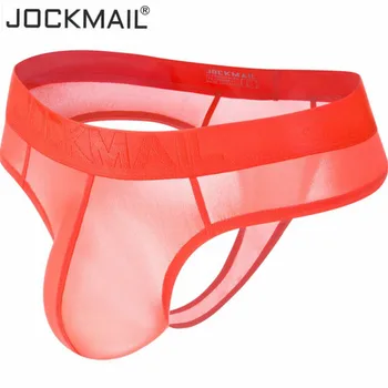 JOCKMAIL skaidrus dirželius g stygos seksualus gėjų vyrų apatiniai sklandžiai ledo šilko kelnės mens bikini matyti per t nugaros diržas tanga