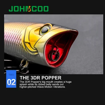 JOHNCOO Popper Žvejybos Masalas 60mm 7.8 g nepastovi žmogus Gėlo vandens Topwater Plug Bass Fishing Lazerio Sunku Dirbtinis Masalas 3D Akys