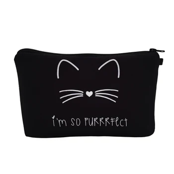 Jom Tokoy kosmetikos užrašinė maišelyje Gryna juoda Cute kačių spaudinių Kosmetikos Krepšys Moterų Mados Prekės ženklas makiažas maišelį