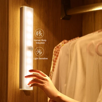 Judesio Jutiklis Belaidis LED Naktinis Apšvietimas Miegamojo Puošimas Šviesos Detektorių Siena Dekoratyvinės Lempos Laiptai Spinta Kambaryje, Praėjimų Apšvietimui
