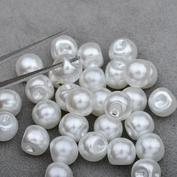 JUNAO 8 10 12mm Balta Perlų Mygtukai, Siuvimo kalnų krištolas Mygtuką Dekoratyvinis Apvalios Plastikinės Mygtuką Pearl Aplikacijos už Džinsai Drabužiai