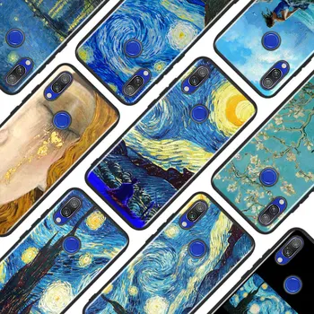 Juoda Silikono Padengti Žvaigždėtą Naktį Van Gogh už Xiaomi Redmi Pastaba 8 7 6 5 4 4 K20 Pro 7A 6A 6 S2 5A Plius Telefono dėklas