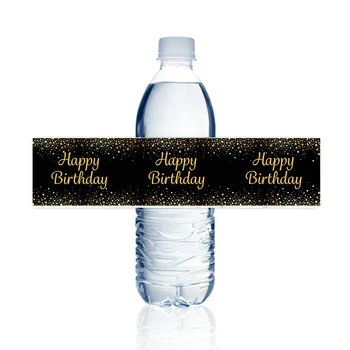 Juodos ir Aukso Laimingas Gimtadienio Vandens Butelio Etiketės 15 Lipdukai